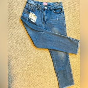 Denim Club Straight Frayed Leg Blue Jeans